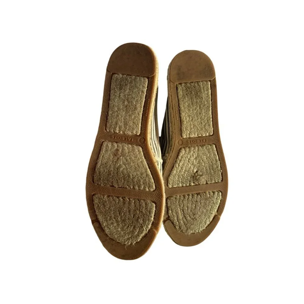 Talbots Womens Striped Espadrille Flats With Green Beaded Palm Tree Design Size